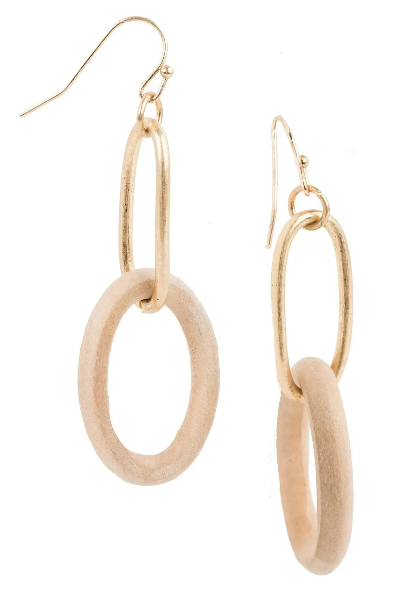 Wooden Gold Link Hoop Earrings