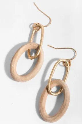 Wooden Gold Link Hoop Earrings