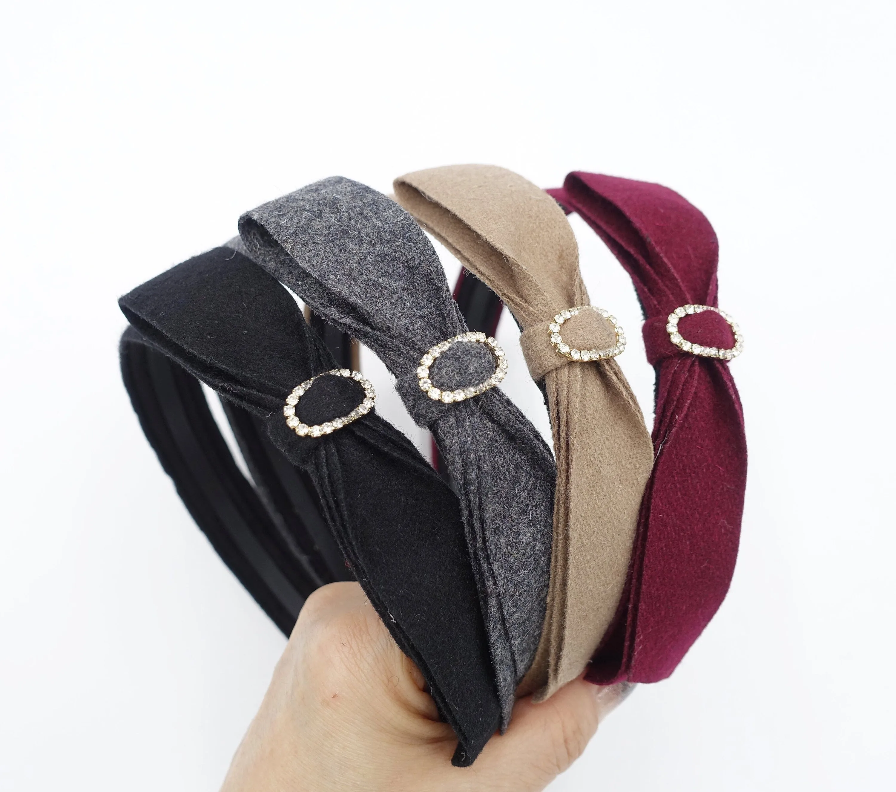 woolen bow knot headband rhinestone embellished hairband thin hairband for women