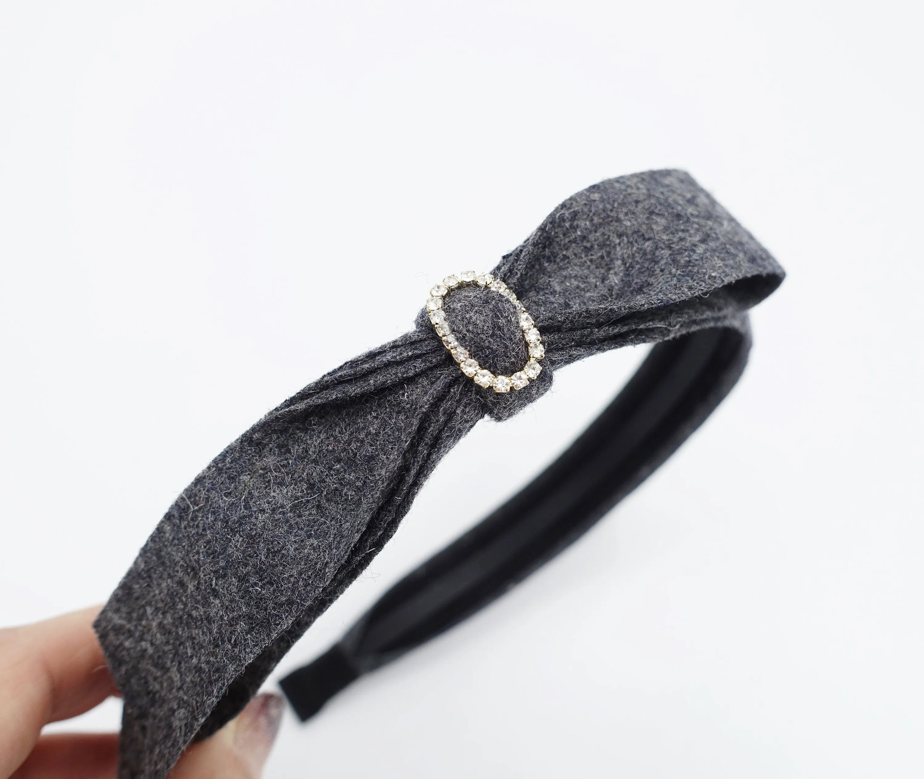 woolen bow knot headband rhinestone embellished hairband thin hairband for women