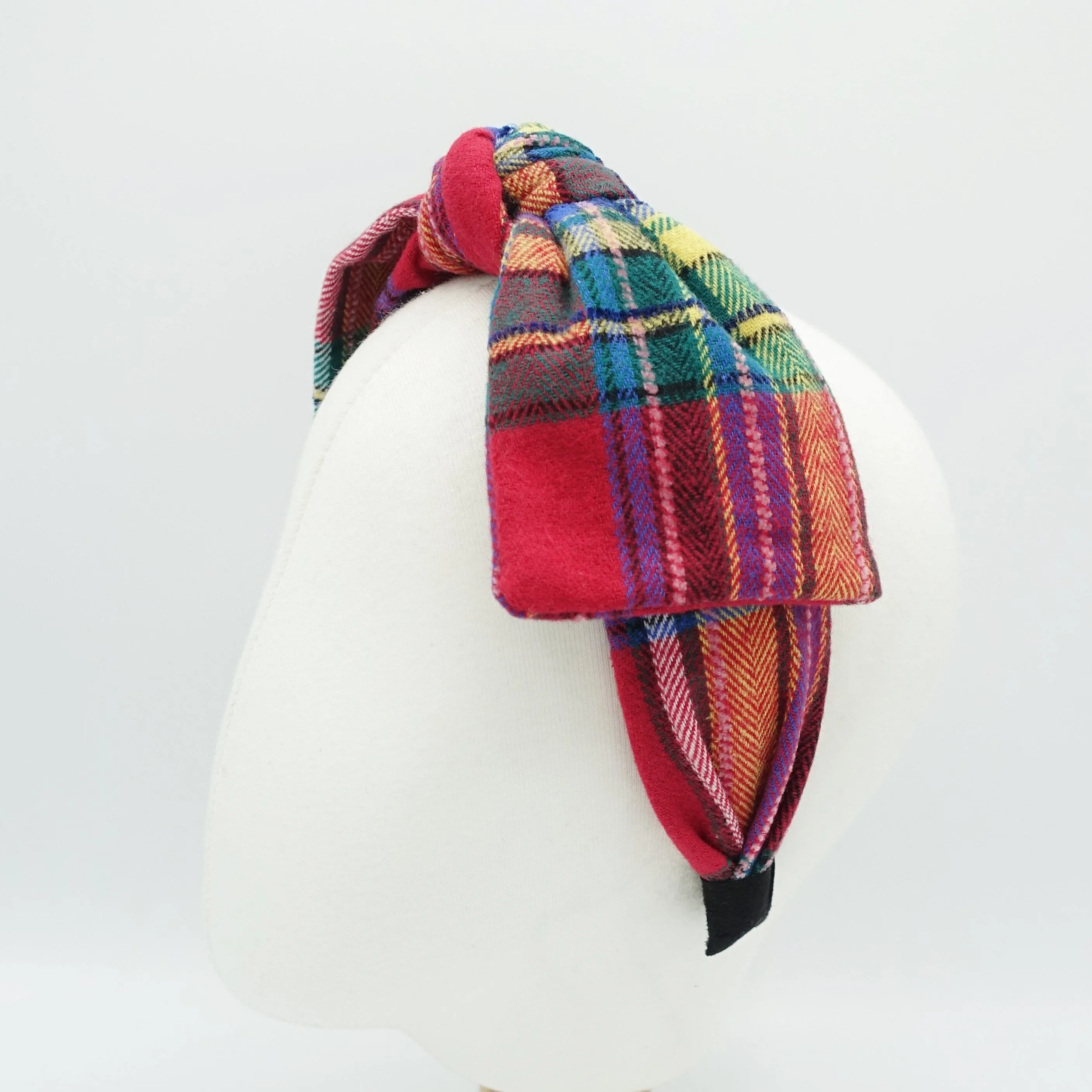 woolen plaid check bow tie headband high quality hairband for women