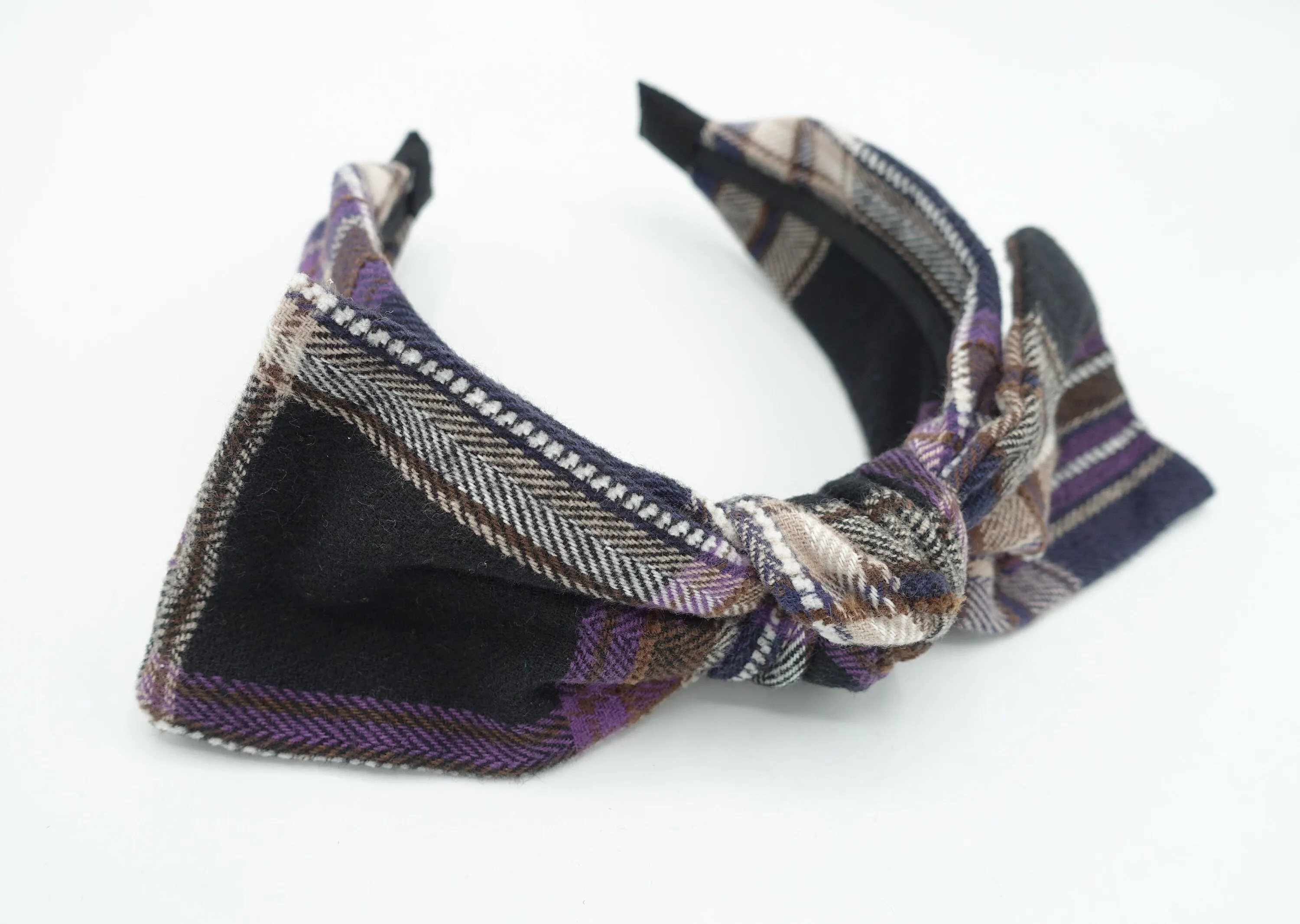 woolen plaid check bow tie headband high quality hairband for women