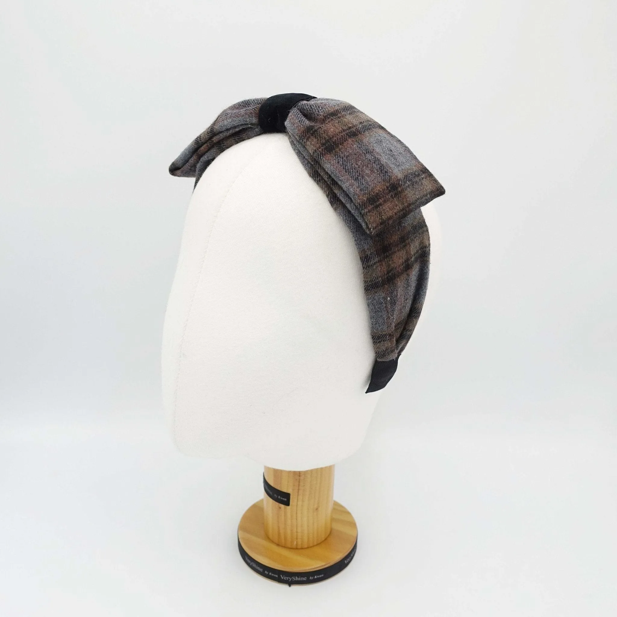 woolen plaid headband bow hairband black velvet wrap headband for women