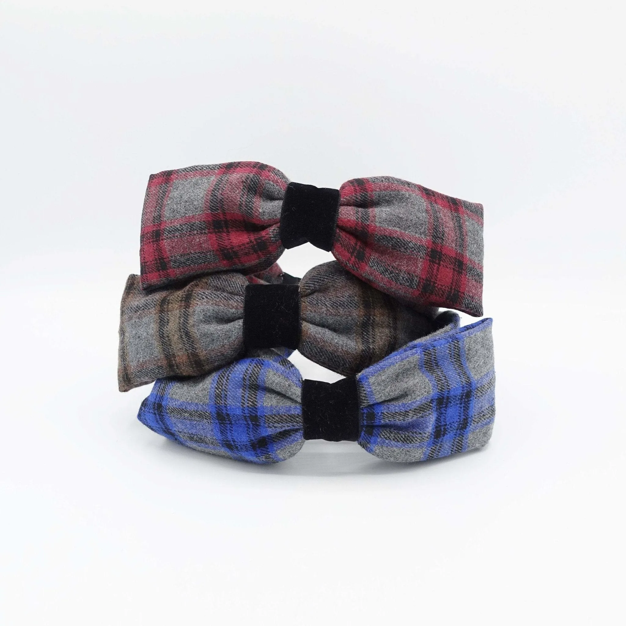 woolen plaid headband bow hairband black velvet wrap headband for women