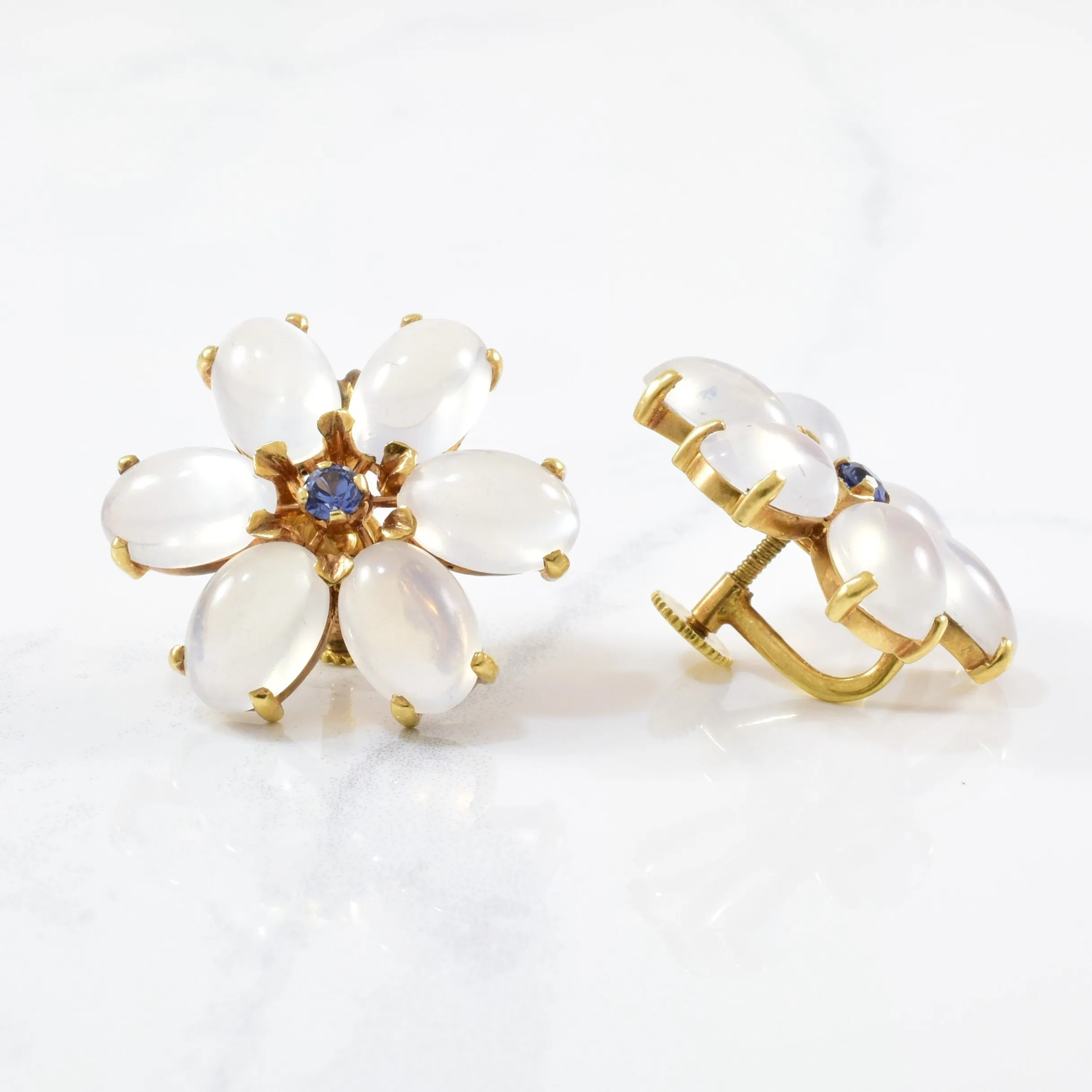 'Wordley, Allsopp, and Bliss' Moonstone & Sapphire Clip On Earrings | 0.25ctw, 21.00ctw |