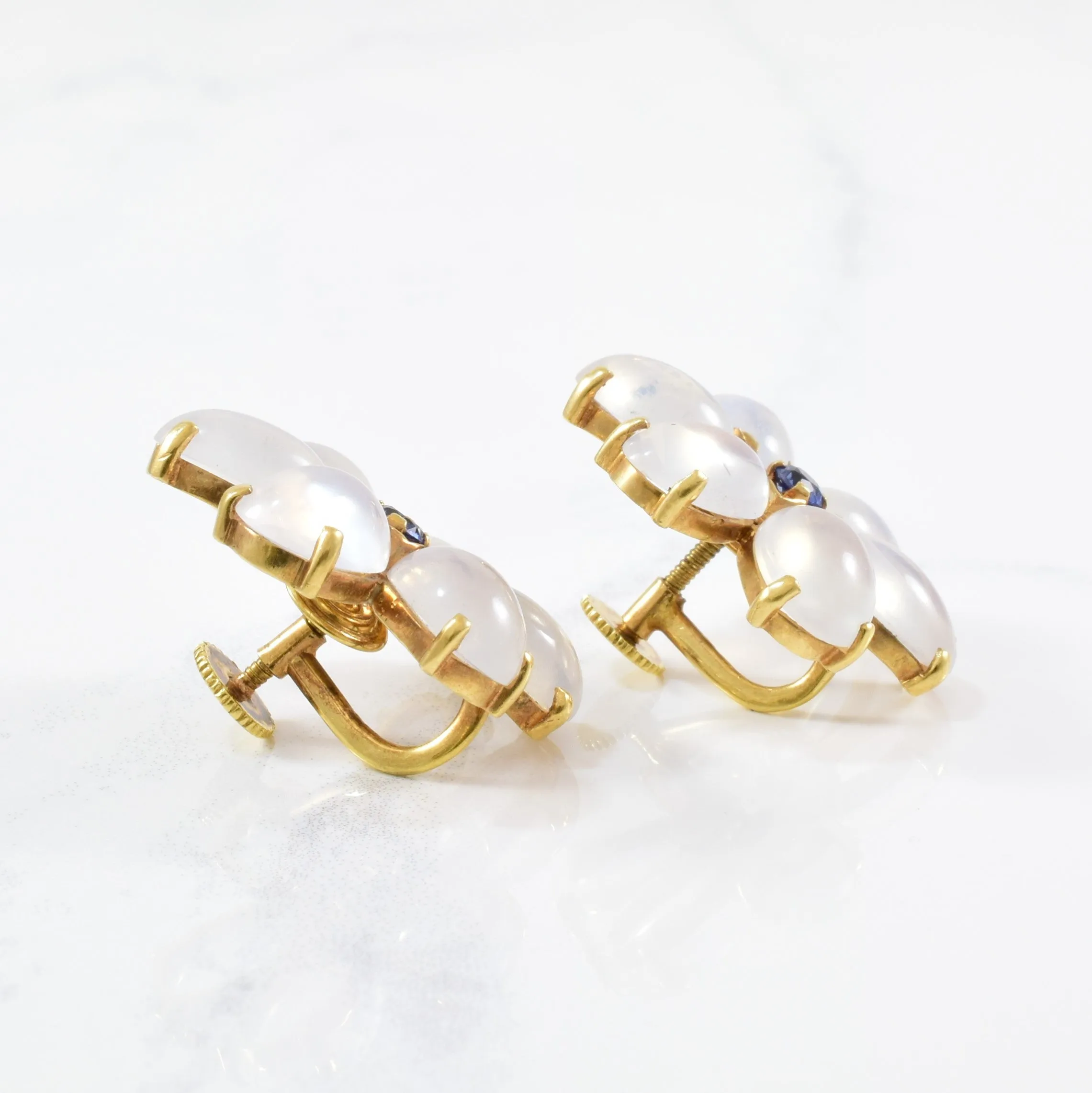 'Wordley, Allsopp, and Bliss' Moonstone & Sapphire Clip On Earrings | 0.25ctw, 21.00ctw |