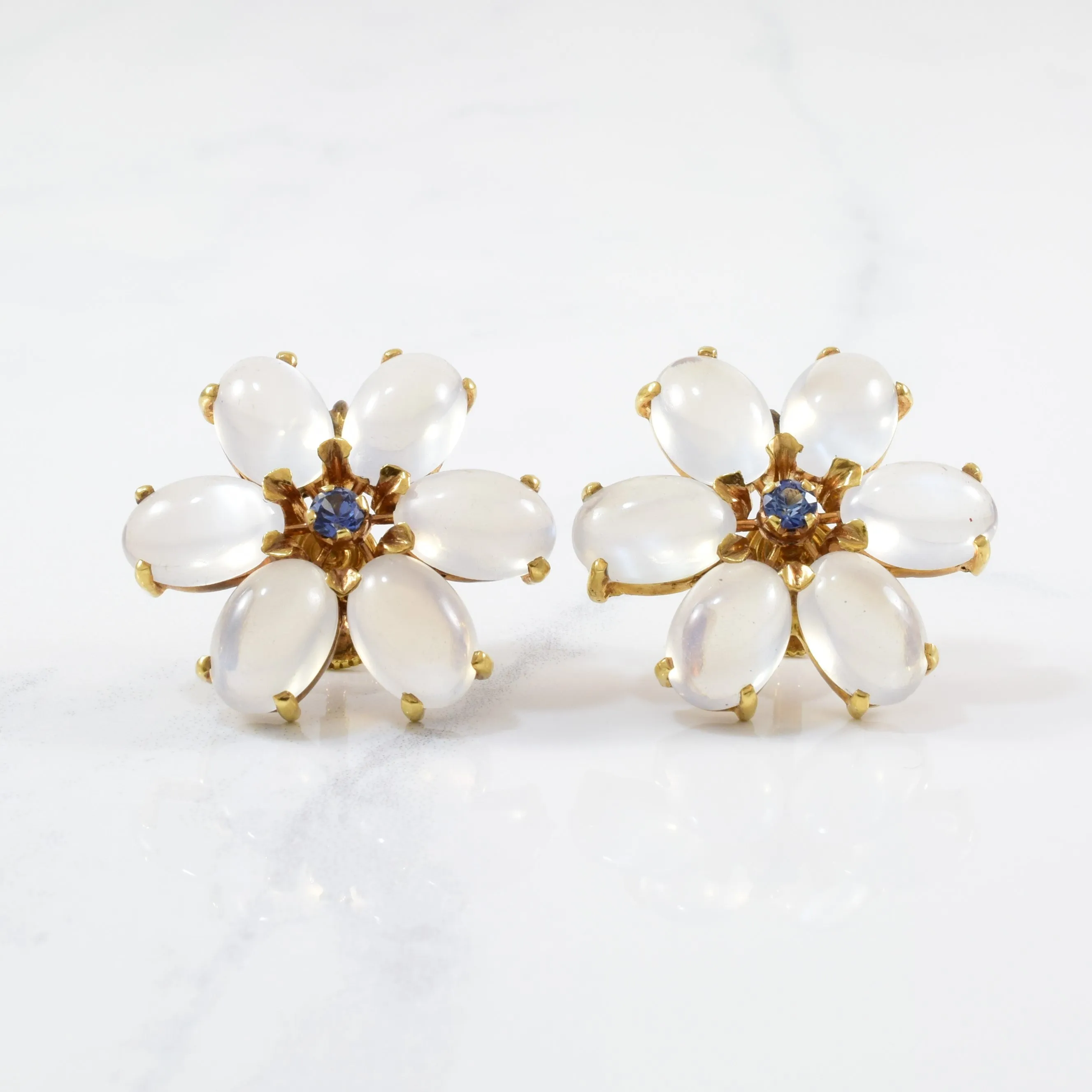 'Wordley, Allsopp, and Bliss' Moonstone & Sapphire Clip On Earrings | 0.25ctw, 21.00ctw |