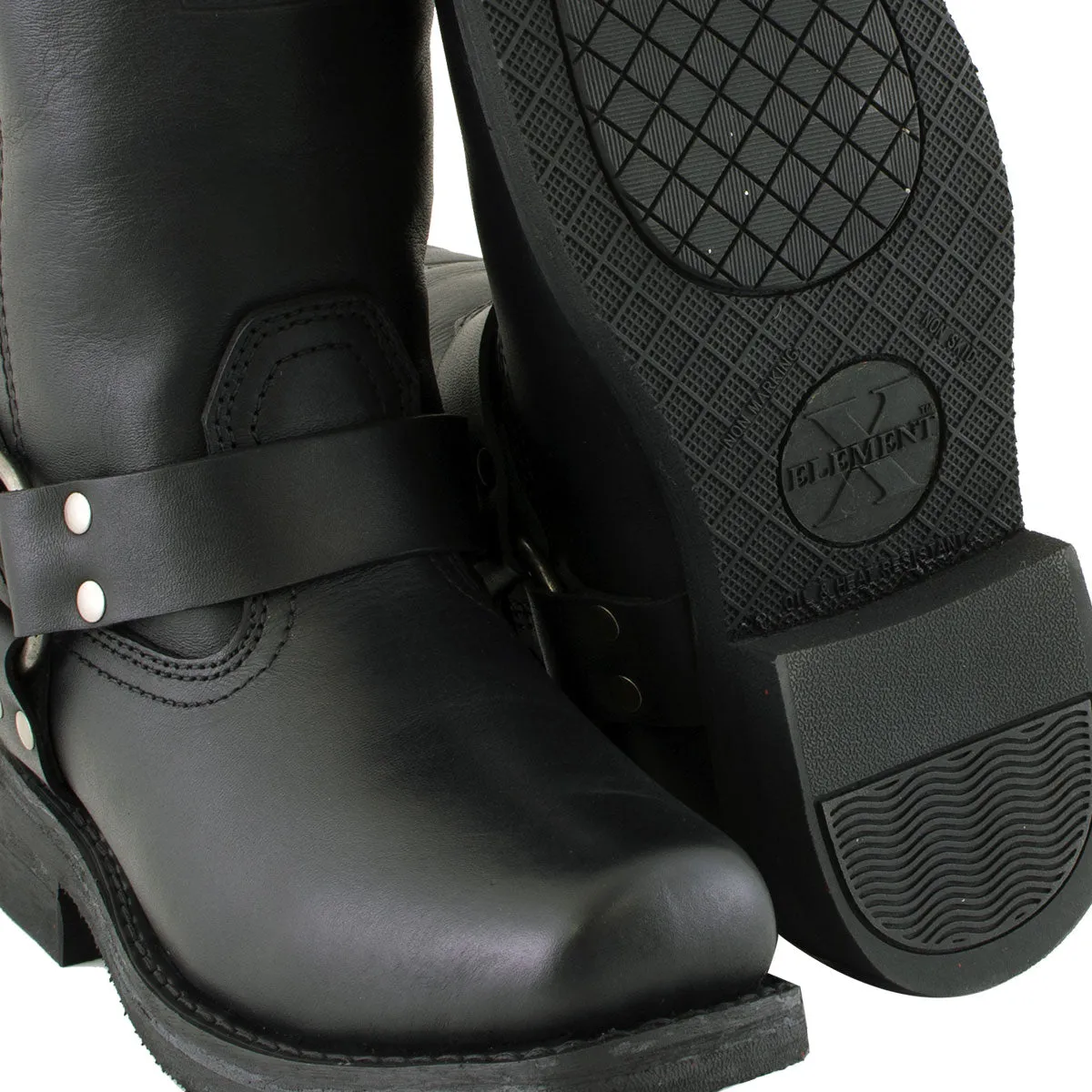 Xelement 2442 Women's Black Classic Full Grain Leather Harness Motorcycle Rider Boots