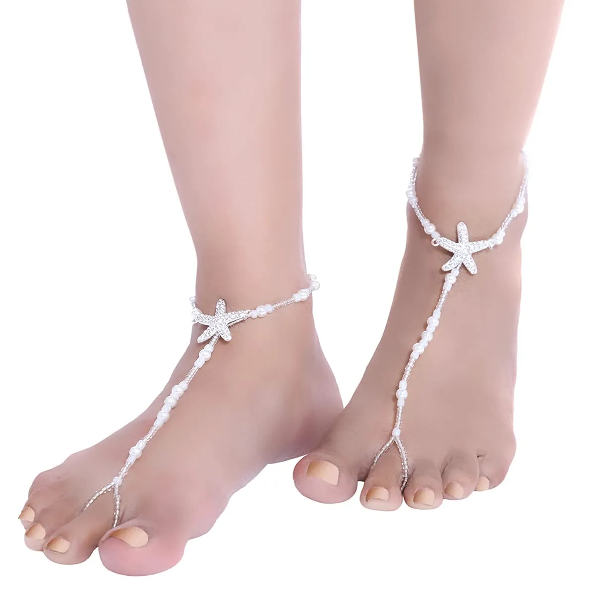 Yellow Chimes Beads Anklets for Women Anklets with Toe Ring with crystal Studded Star Fish Charm Silver Toned Anklets/Foot Jewellery for Women and Girls