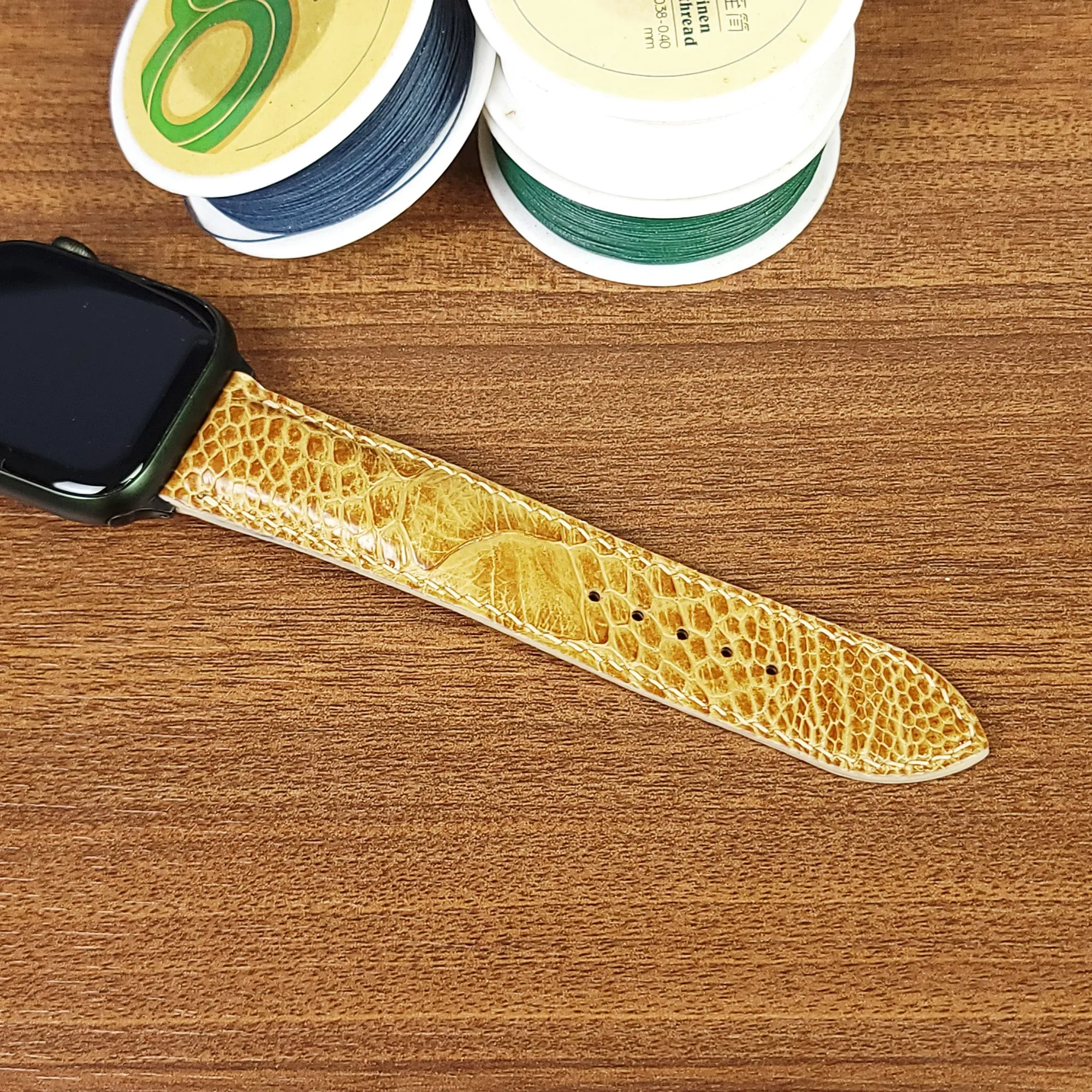 Yellow Genuine Ostrich Leather Apple Watch Bands