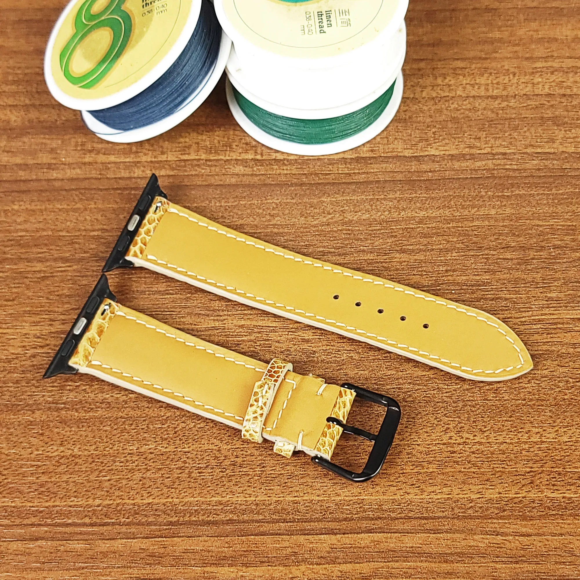 Yellow Genuine Ostrich Leather Apple Watch Bands