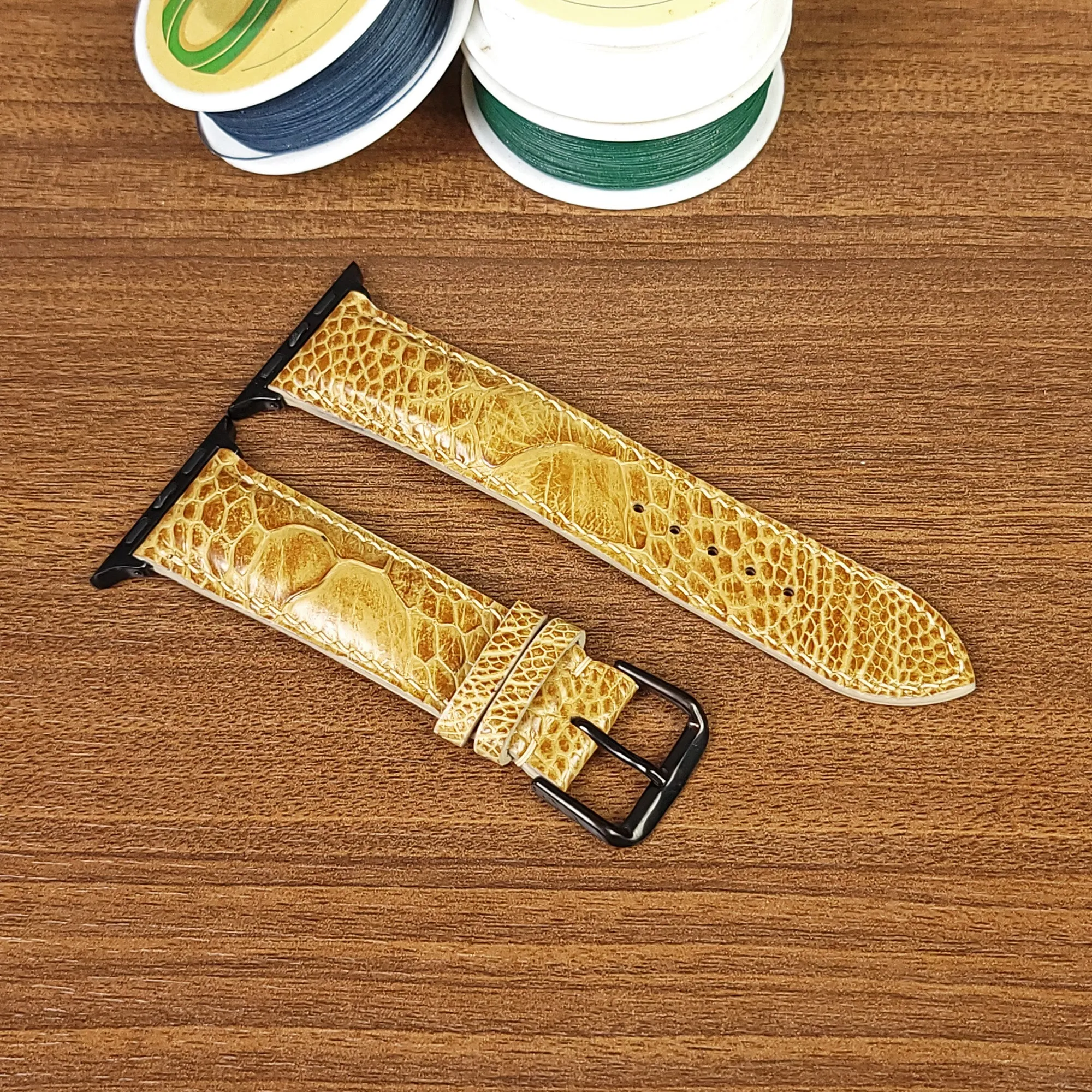 Yellow Genuine Ostrich Leather Apple Watch Bands