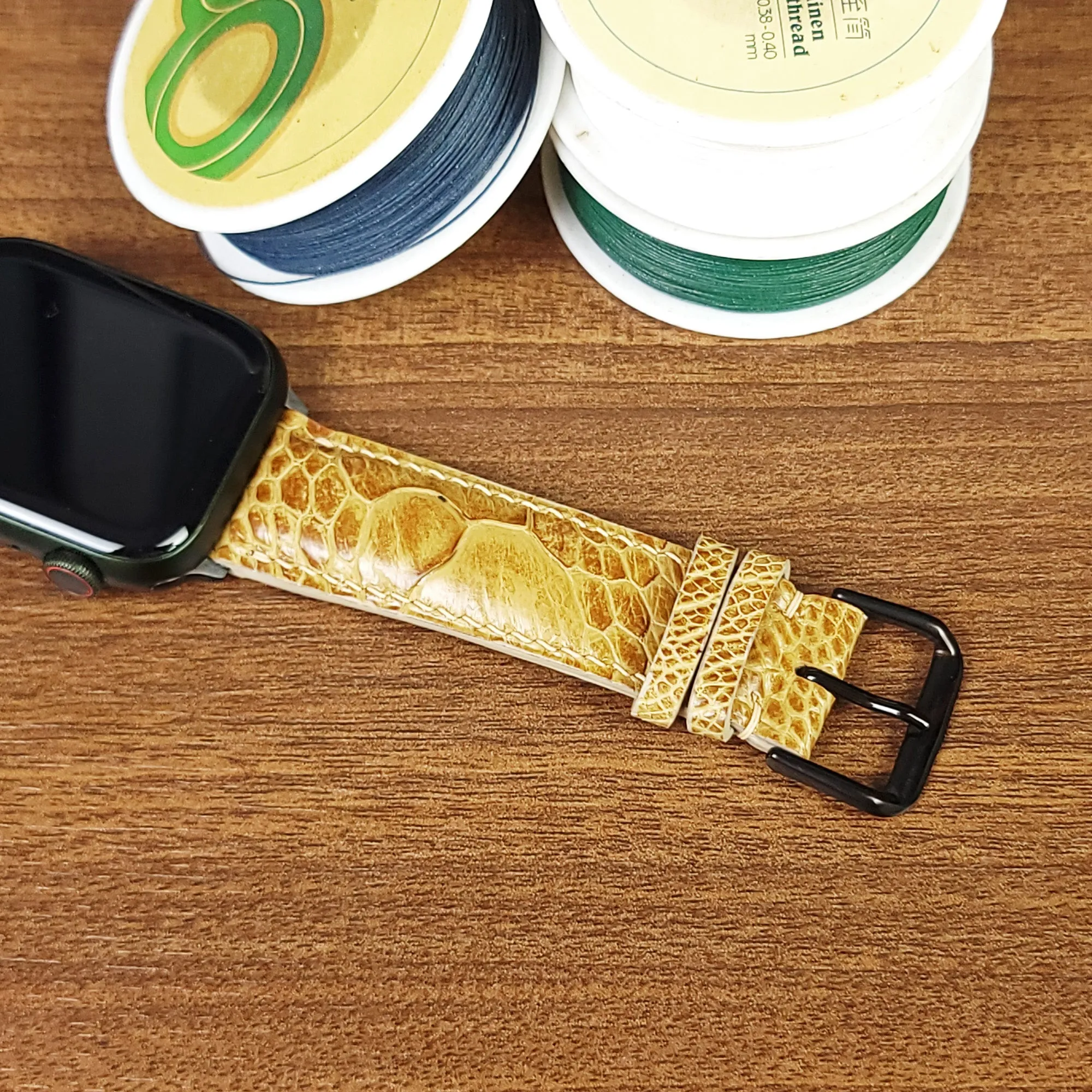 Yellow Genuine Ostrich Leather Apple Watch Bands