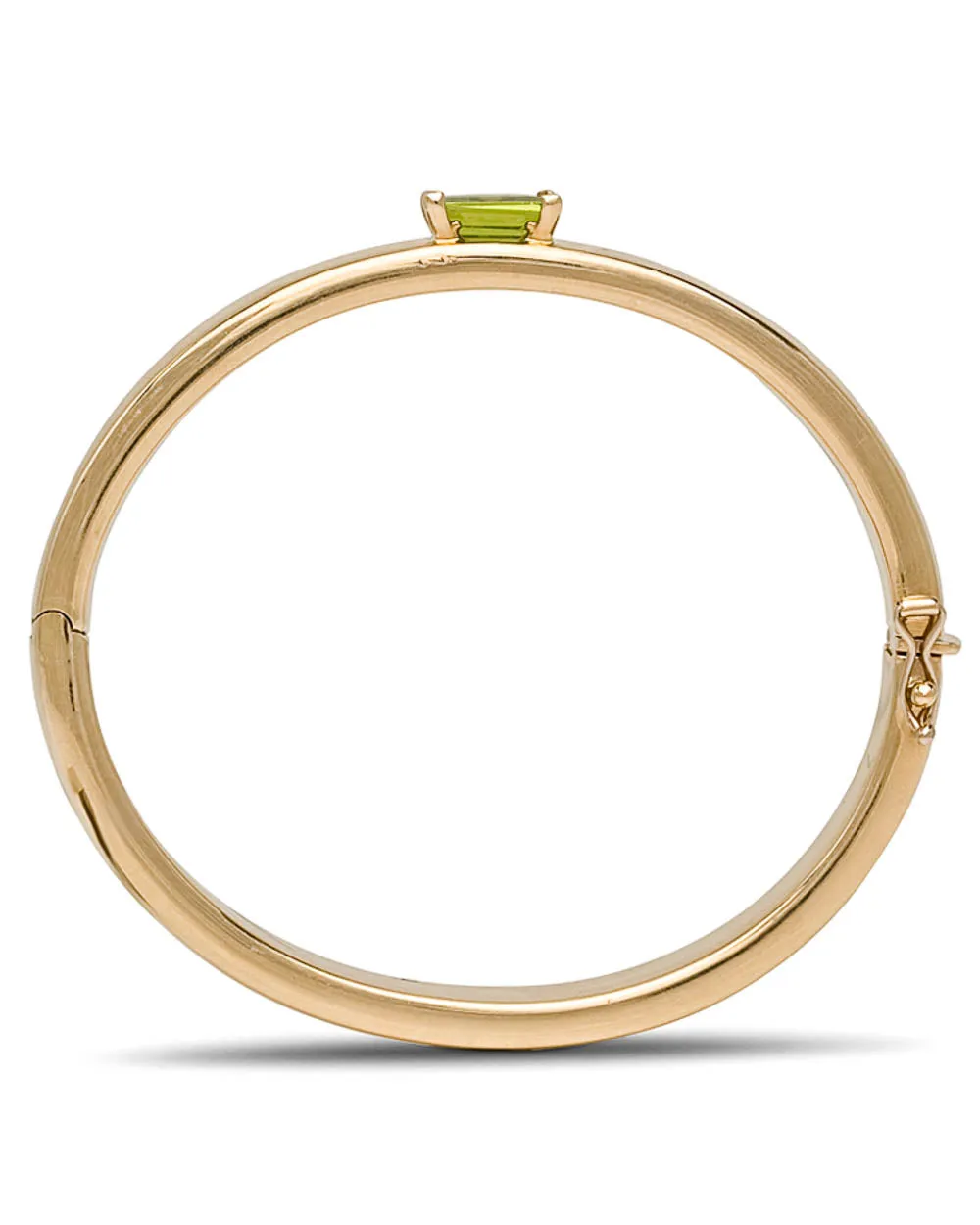 Yellow Gold Emerald Cut Peridot Bangle Bracelet