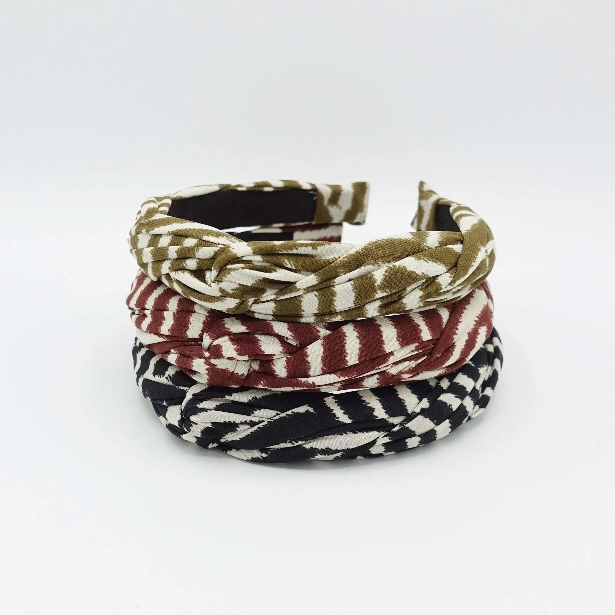 zebra print 2 strand crossed round braided headband for women