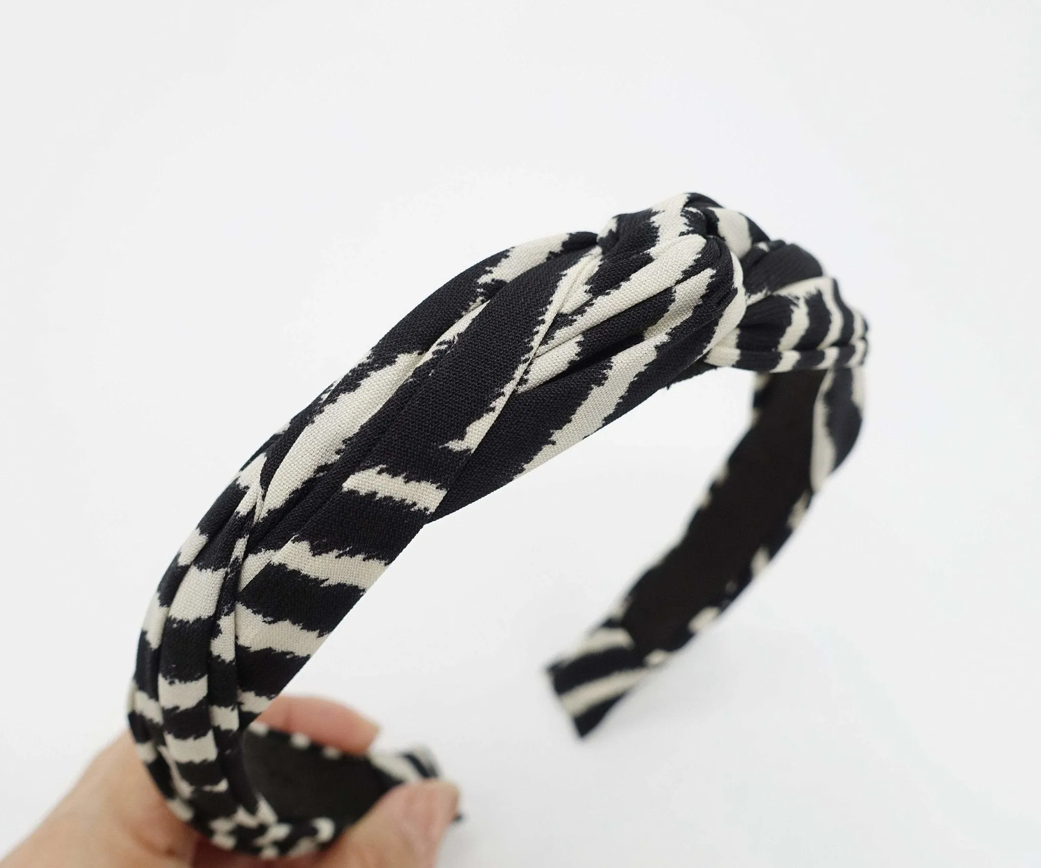 zebra print 2 strand crossed round braided headband for women