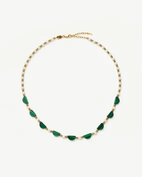 ZENYU GREEN BEADED HALF MOON NECKLACE / GOLD